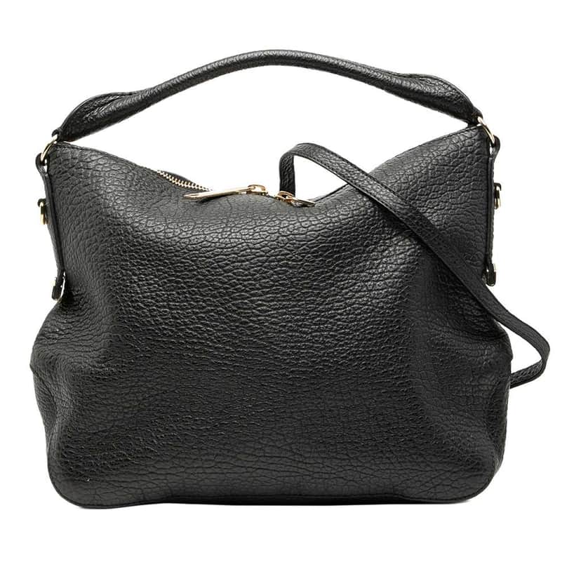 Burberry Small Heritage Grained Calfskin Ledbury Hobo Black Leather Very good condition - Front View