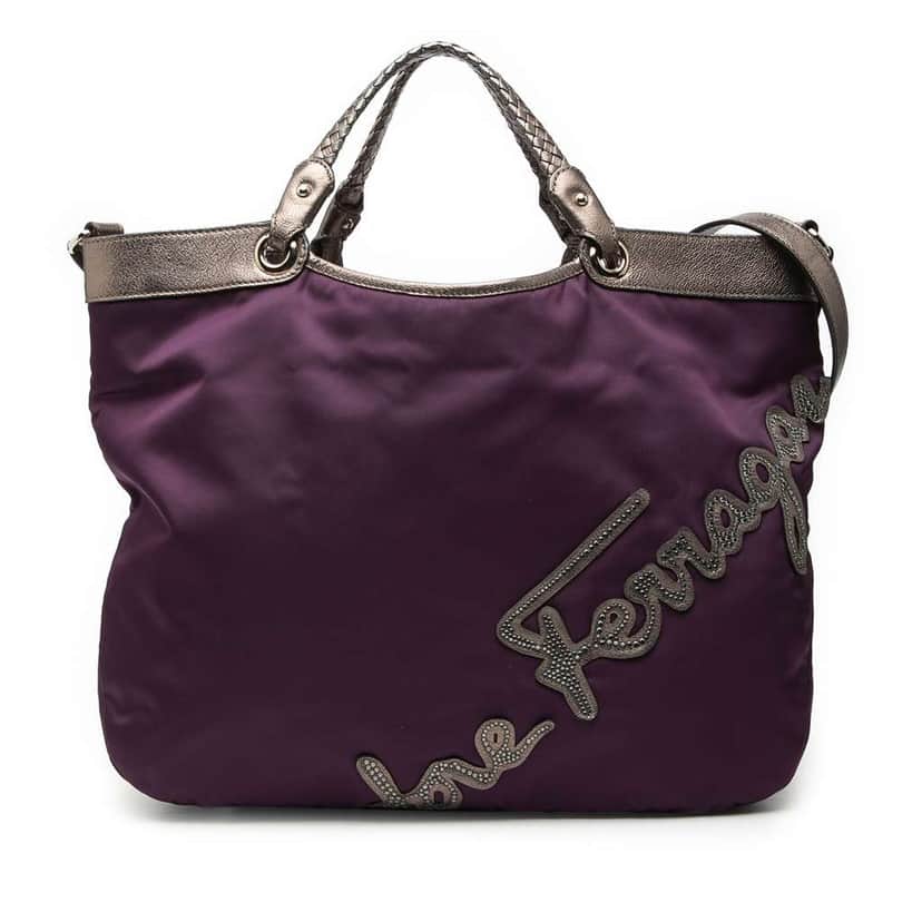 Salvatore Ferragamo Nylon Crystal Embellished Satchel Purple Very good condition - Front View