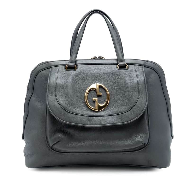 Gucci Leather 1973 Top Handle Oversized Travel Bag Grey Leather Very good condition - Front View