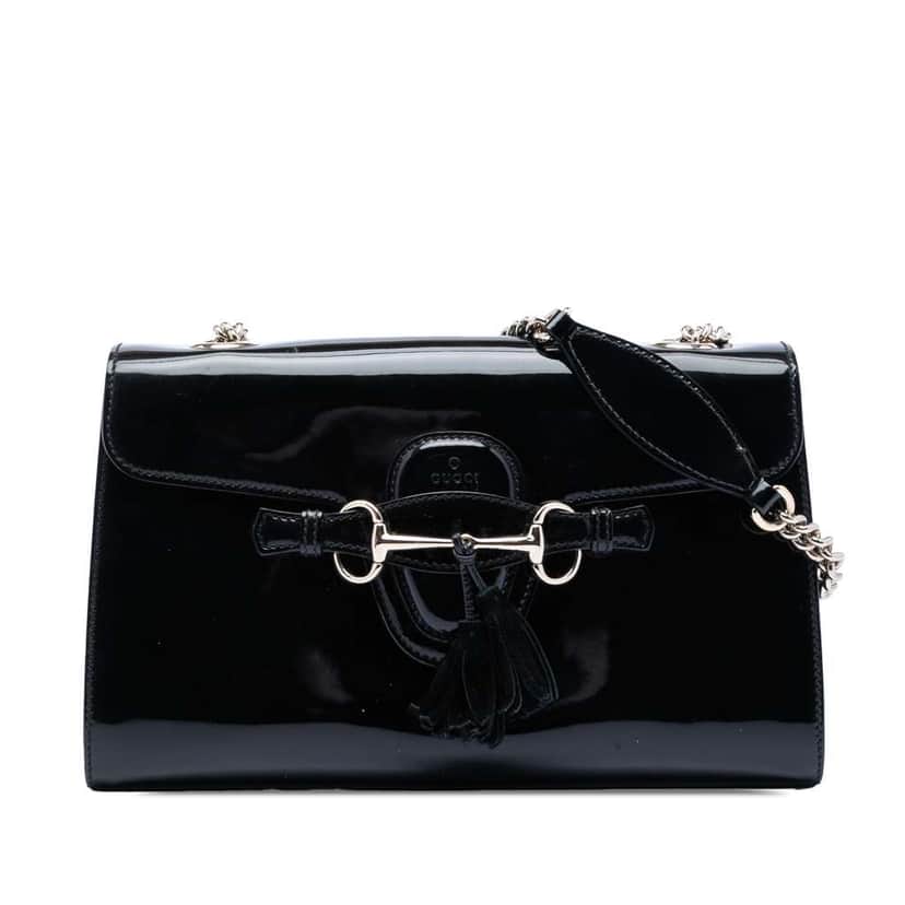 Gucci Medium Patent Emily Shoulder Bag Black Leather Very good condition - Front View