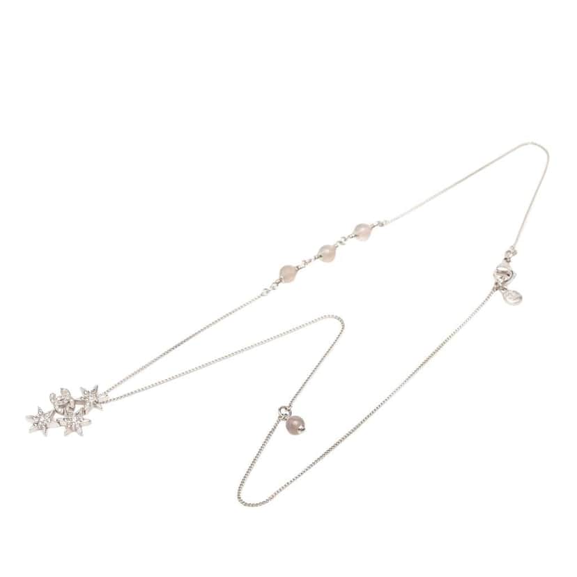 Chanel CC Silver Plated Beads and Rhinestones Star Pendant Necklace Silver Metal Very good condition - Front View