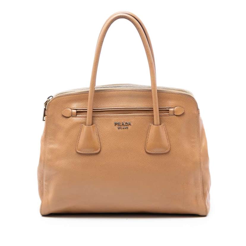 Prada Large Saffiano Cuir Double Zip Top Handle Bag Brown Leather Very good condition - Front View