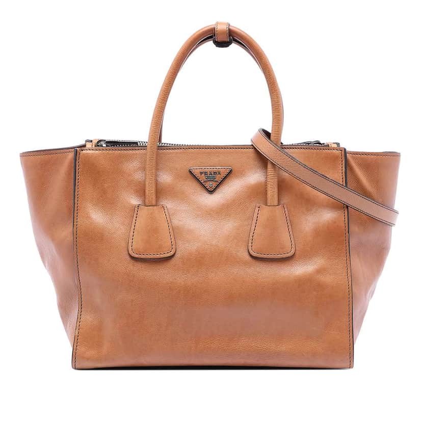 Prada Glace Calf Twin Pocket Satchel Brown Leather Very good condition - Front View