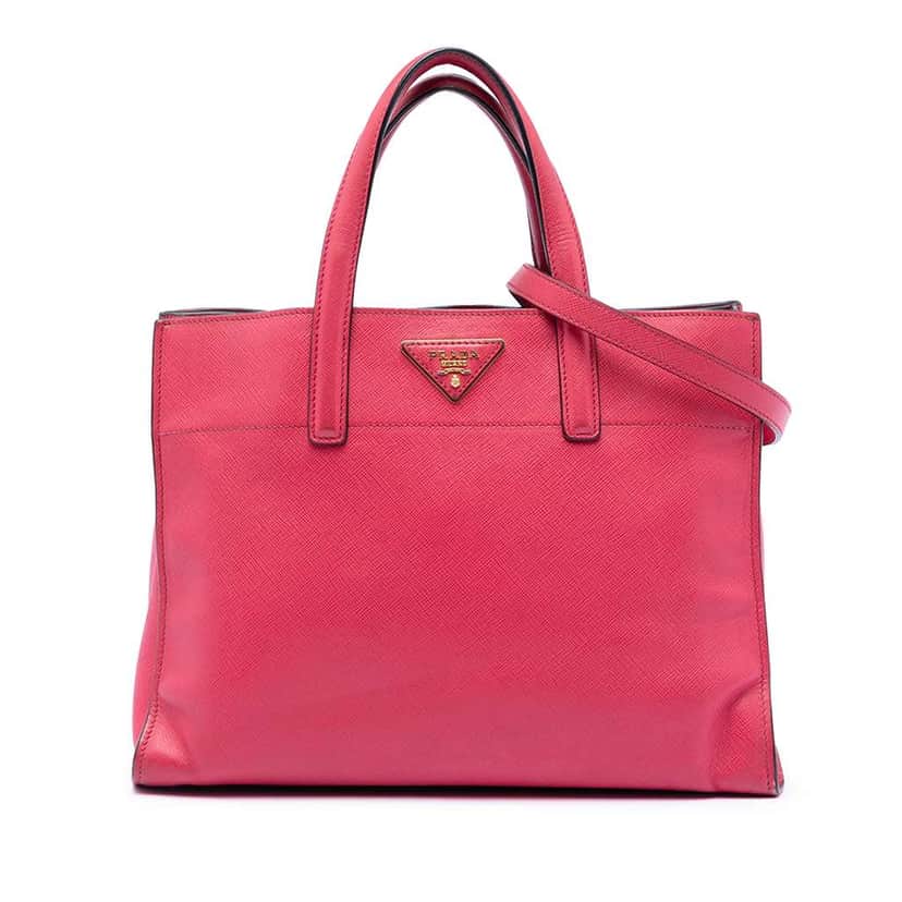 Prada Saffiano Soft Triple Pocket Tote Pink Leather Very good condition - Front View