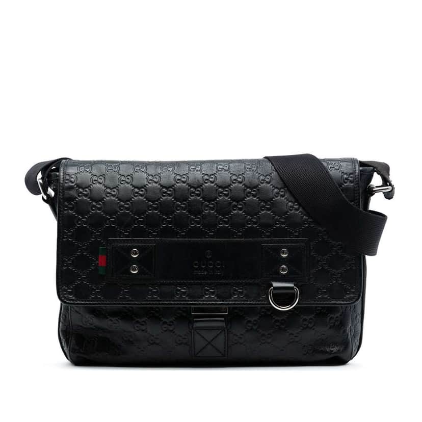 Gucci Guccissima Web Crossbody Black Leather Very good condition - Front View