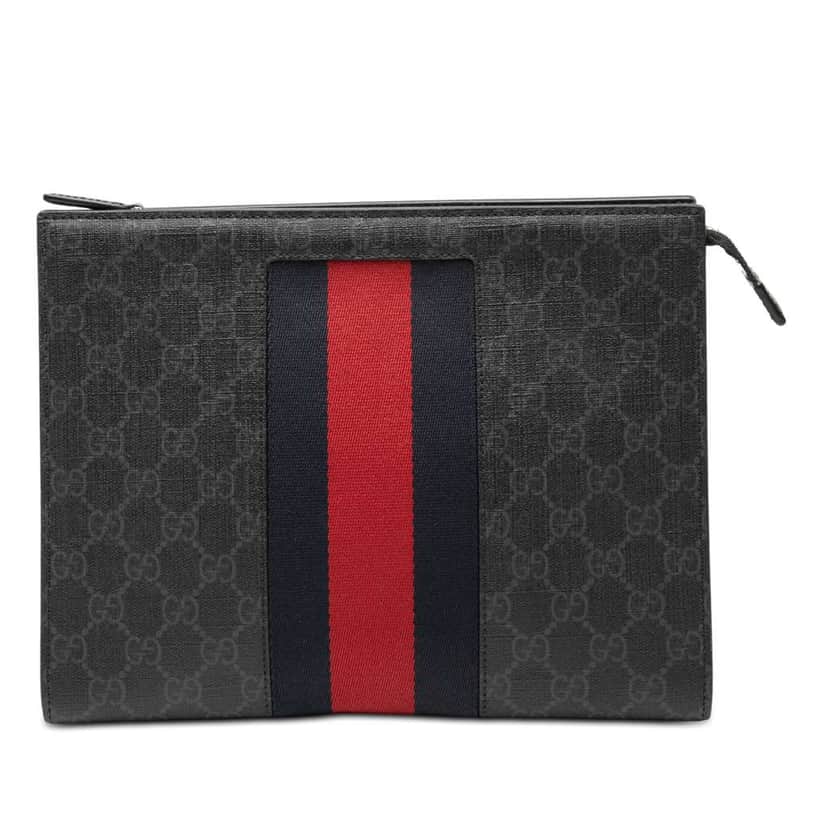 Gucci GG Supreme Web Clutch Black Canvas Very good condition - Front View