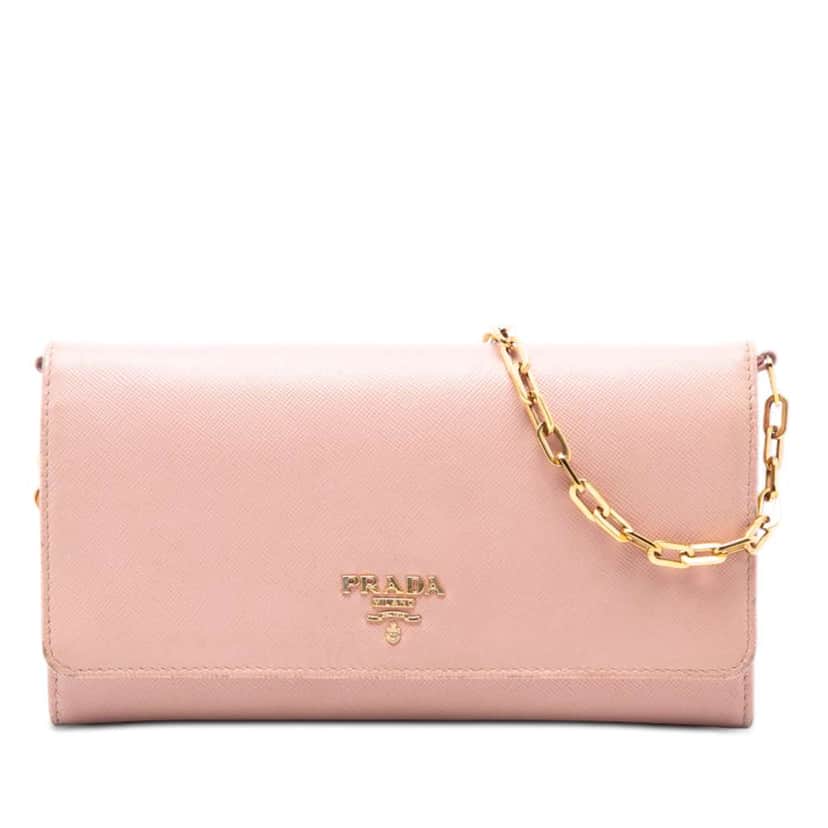 Prada Saffiano Wallet On Chain Pink Leather Very good condition - Front View
