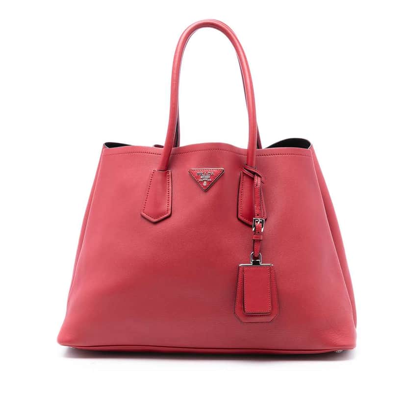 Prada Large Saffiano Cuir Double Satchel Red Leather Very good condition - Front View