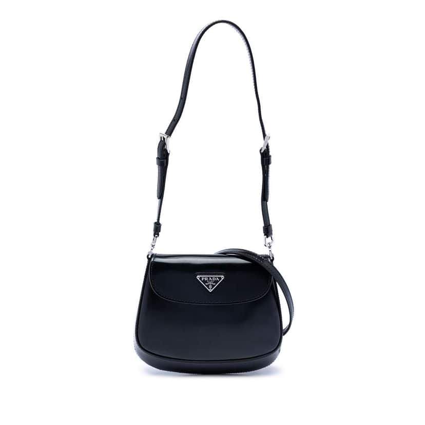 Prada Mini Brushed Leather Cleo Flap Black Leather Very good condition - Front View