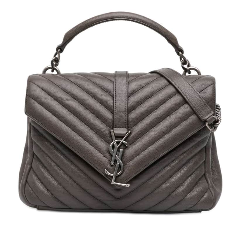 Saint Laurent Medium Chevron Sheepskin Monogram College Satchel Grey Leather Very good condition - Front View