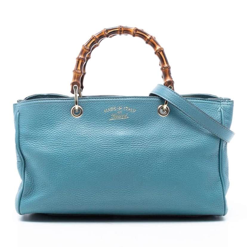 Gucci Medium Calfskin Bamboo Shopper Satchel Blue Leather Very good condition - Front View