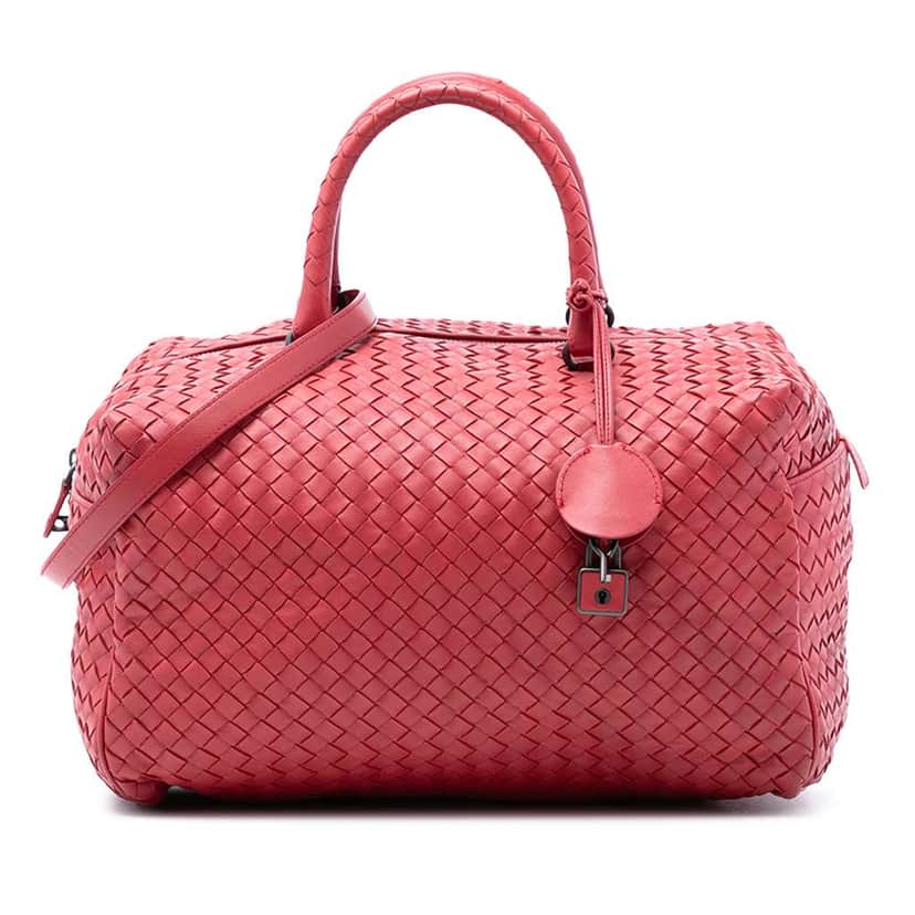 Bottega Veneta Nappa Intrecciato Satchel Red Leather Good condition - Front View