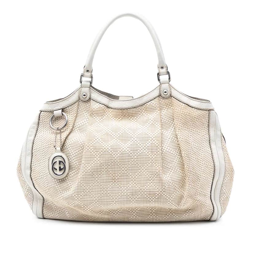 Gucci Large Diamante Raffia Sukey Tote Brown Very good condition - Front View