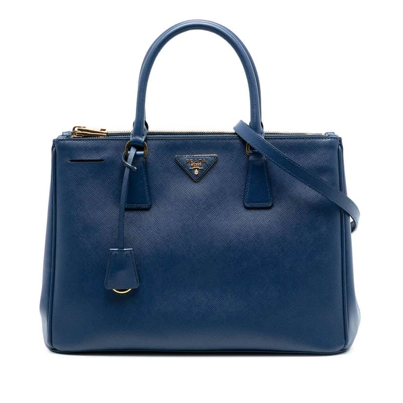Prada Medium Saffiano Lux Galleria Double Zip Satchel Blue Leather Very good condition - Front View