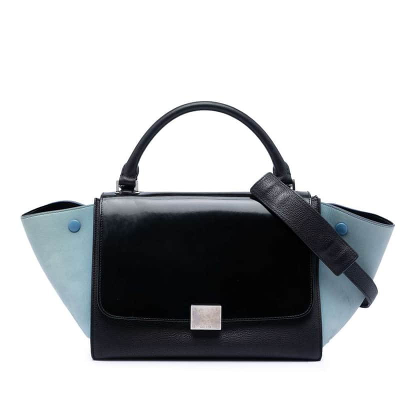 Celine Small Bicolor Leather Trapeze Satchel Black Leather Very good condition - Front View