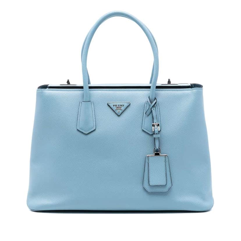 Prada Saffiano Cuir Turnlock Twin Satchel Blue Leather Very good condition - Front View