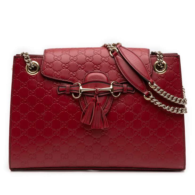Gucci Large Guccissima Emily Shoulder Bag Red Leather Very good condition - Front View