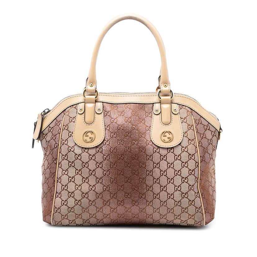 Gucci Medium GG Lurex Scarlett Satchel Brown Canvas Very good condition - Front View