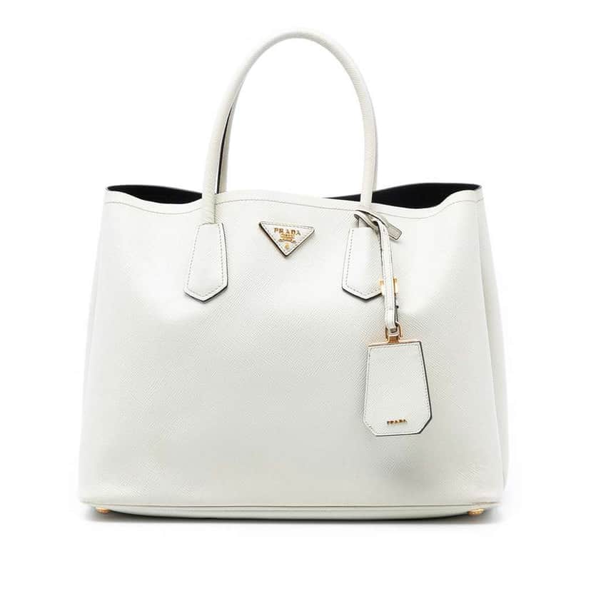 Prada Medium Saffiano Cuir Double Satchel White Leather Good condition - Front View