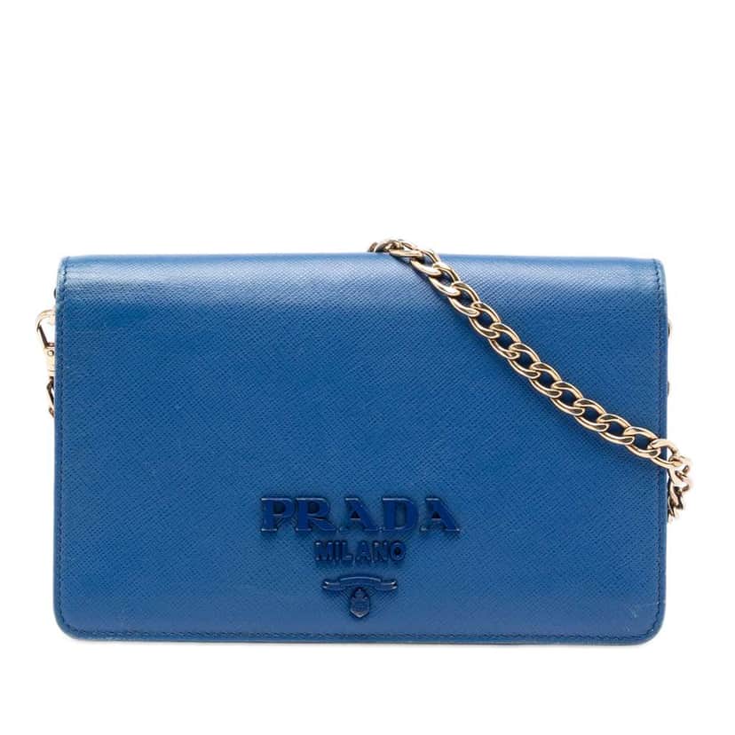 Prada Saffiano Lux Chain Crossbody Blue Leather Very good condition - Front View