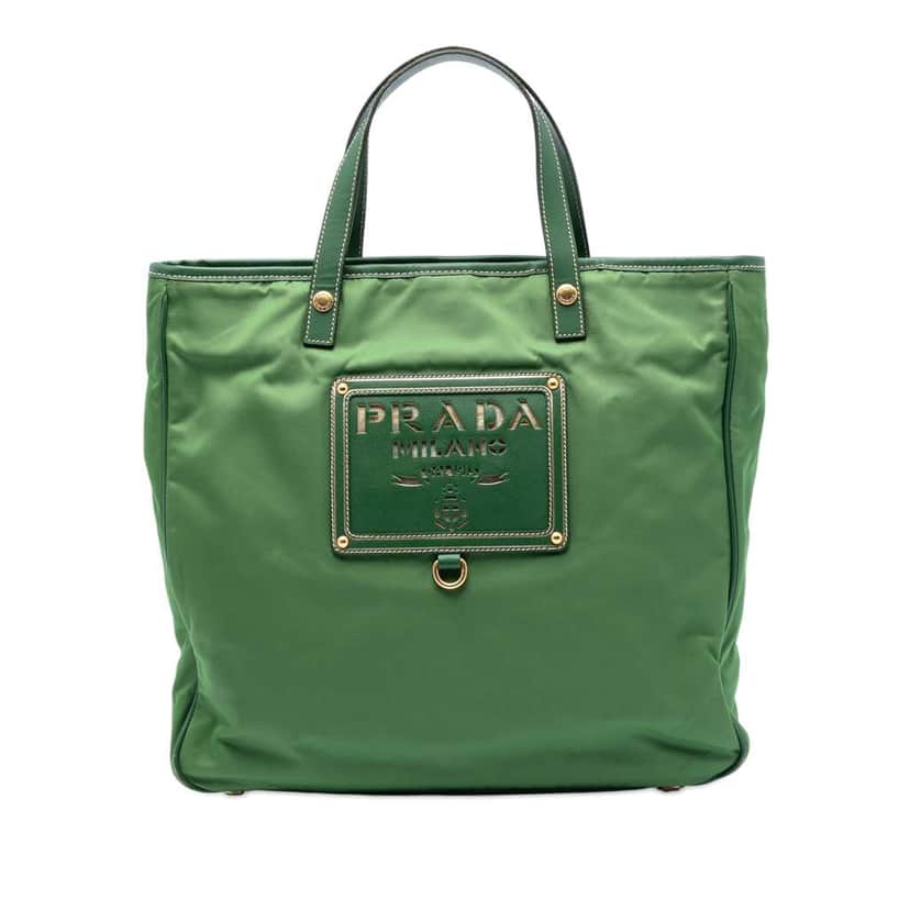 Prada Saffiano Trimmed Tessuto Logo Plate Convertible Tote Green Very good condition - Front View