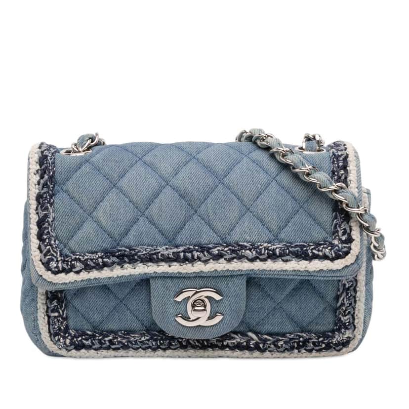 Chanel Mini Rectangular Classic Denim Braided Single Flap Blue Denim Very good condition - Front View