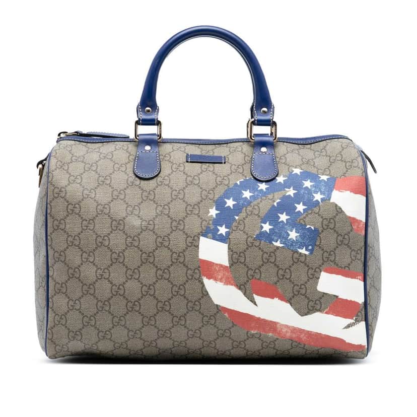 Gucci Unicef Medium GG Supreme American Flag Joy Boston Bag Brown Canvas Very good condition - Front View