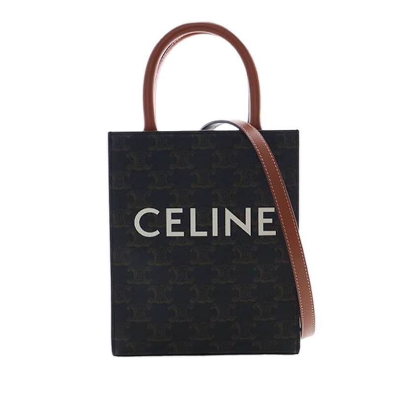 Celine Mini Triomphe Coated Canvas Vertical Cabas Satchel Brown Canvas Very good condition - Front View
