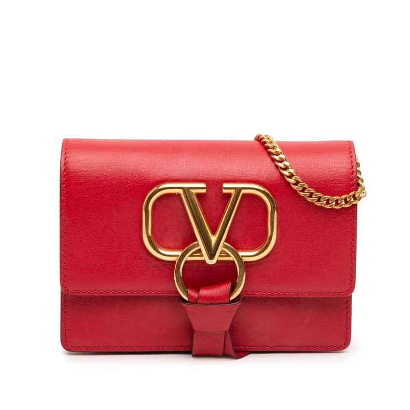 Valentino Mini Leather VRing Chain Crossbody Red Leather Good condition - Front View