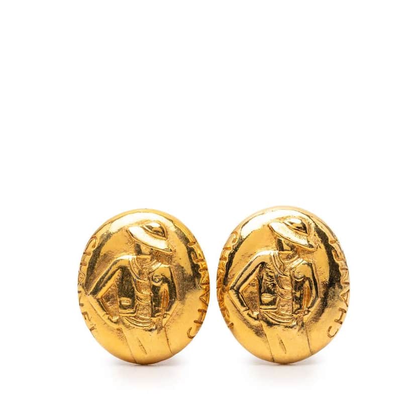Chanel Gold Plated Mademoiselle Logo Clip On Earrings Gold Metal Good condition - Front View