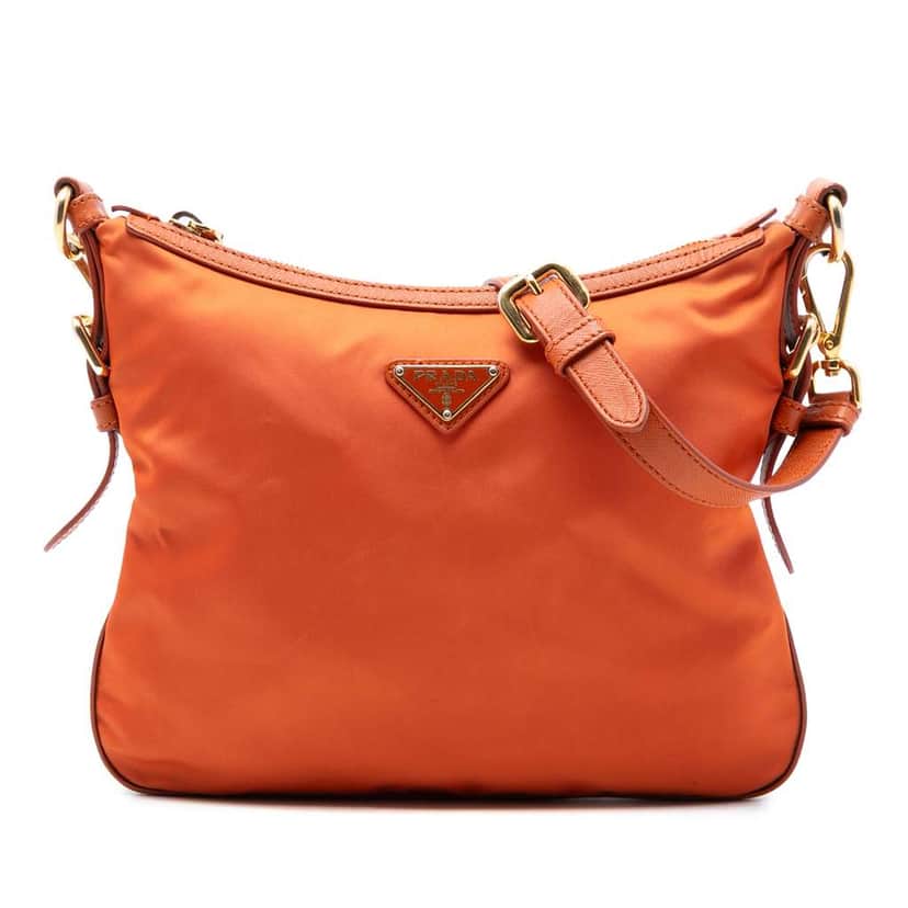 Prada Saffiano Trimmed Tessuto Zip Top Crossbody Orange Very good condition - Front View