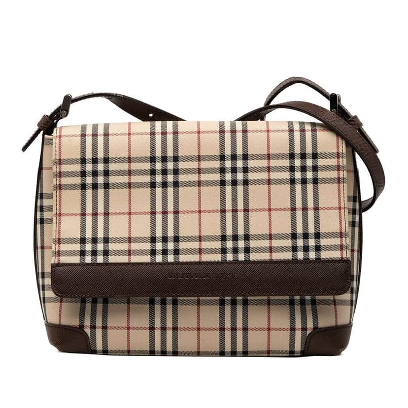 Burberry House Check Canvas Flap Crossbody Brown Canvas Very good condition - Front View