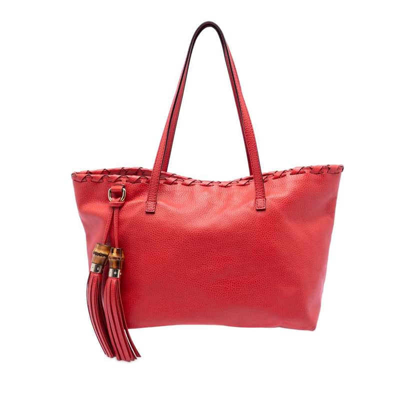 Gucci Leather Bamboo Tassel Tote Red Leather Very good condition - Front View