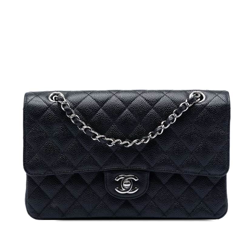 Chanel Medium Classic Caviar Double Flap Black Leather Very good condition - Front View