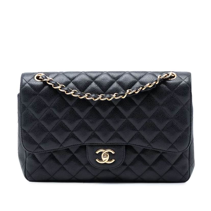 Chanel Jumbo Classic Caviar Double Flap Black Leather Very good condition - Front View