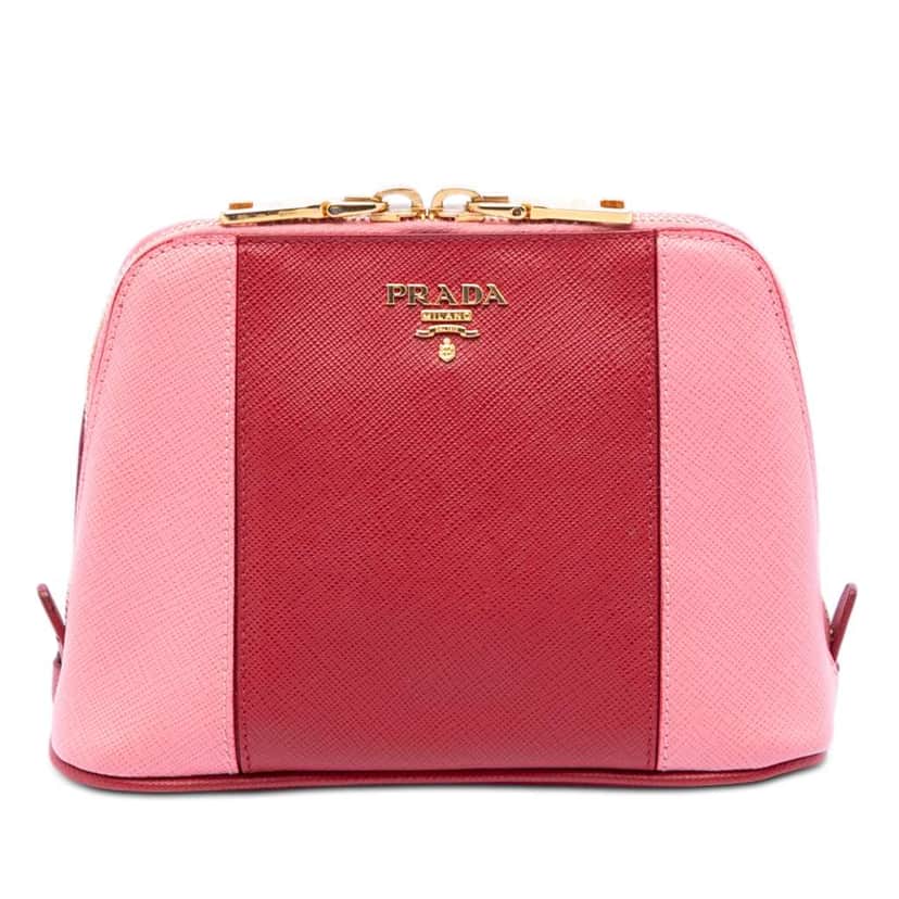 Prada Bicolor Saffiano Cosmetic Pouch Red Leather Very good condition - Front View