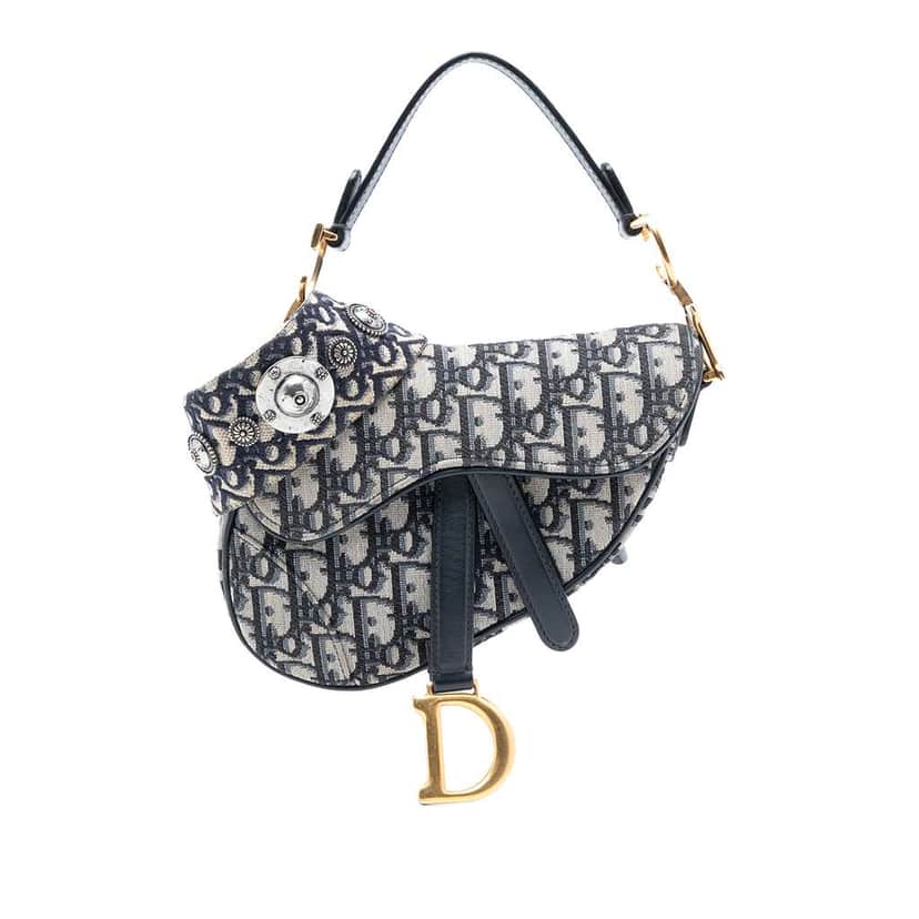 Dior Micro Oblique Canvas Saddle Bag Blue Canvas Very good condition - Front View