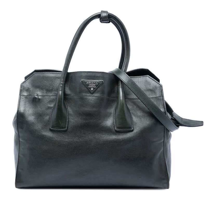 Prada Glace Calf Zip Satchel Green Leather Good condition - Front View