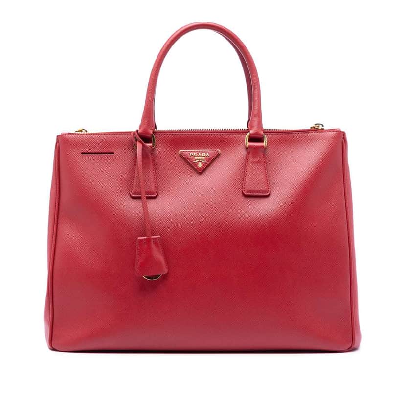 Prada Large Saffiano Lux Galleria Double Zip Satchel Red Leather Good condition - Front View