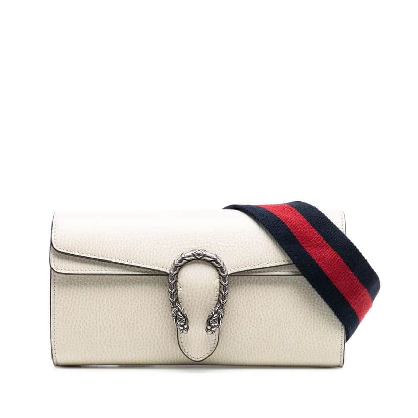 Gucci Small Leather Dionysus Web Crossbody White Leather Very good condition - Front View