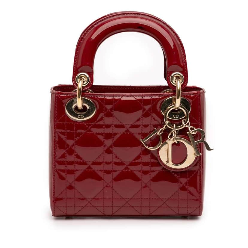 Dior Mini Patent Cannage Lady Dior Red Leather Very good condition - Front View