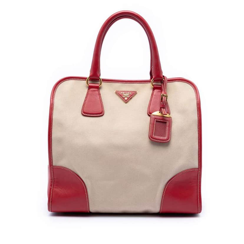 Prada Saffiano Trimmed Canvas Canapa Satchel Brown Canvas Very good condition - Front View