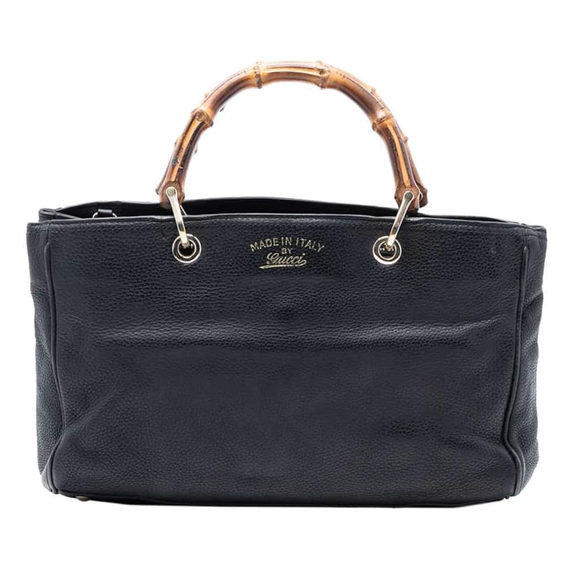 Gucci Medium Calfskin Bamboo Shopper Satchel Black Leather Very good condition - Front View