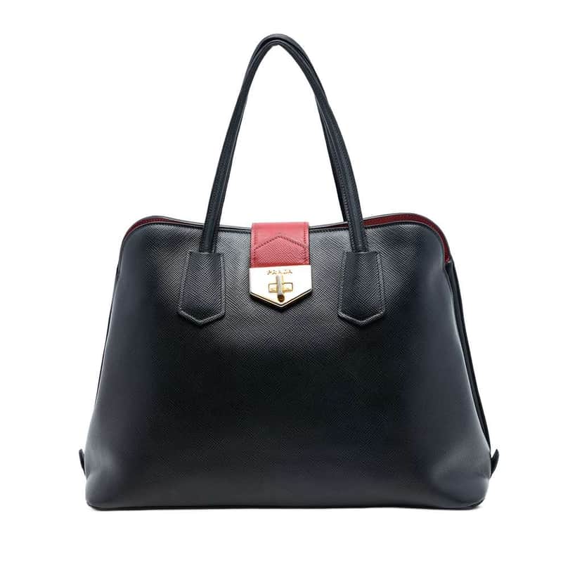 Prada Saffiano Cuir Convertible Top Handle Bag Black Leather Very good condition - Front View