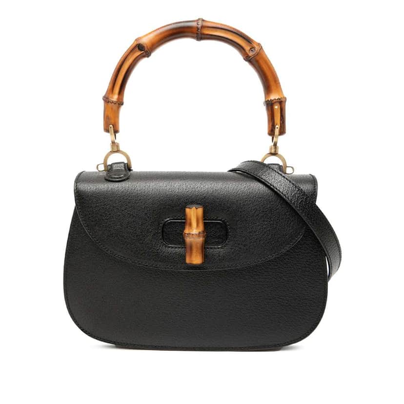 Gucci Grained Calfskin Bamboo Night Black Leather Very good condition - Front View