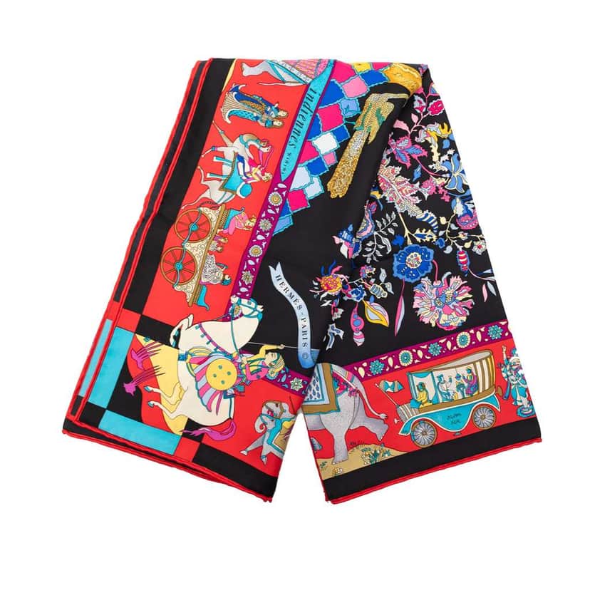 Hermès Fantaisies Indiennes Silk Scarf 90 Black Silk Good condition - Front View