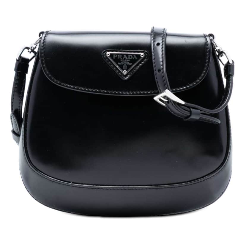 Prada Mini Spazzolato Cleo Flap Black Leather Very good condition - Front View