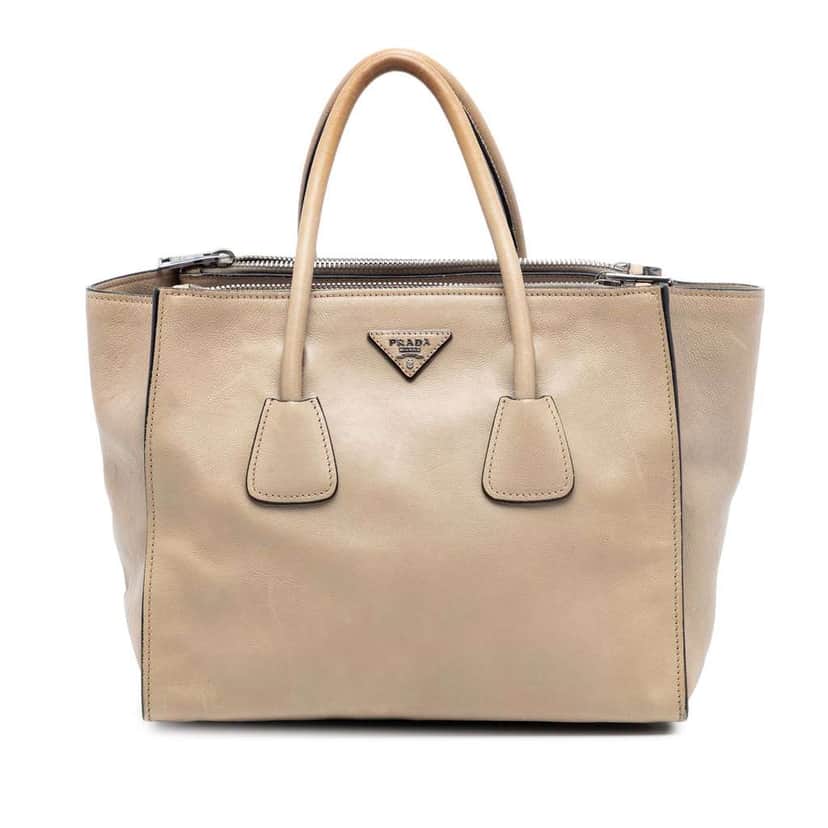 Prada Glace Calf Twin Pocket Double Handle Satchel Brown Leather Very good condition - Front View