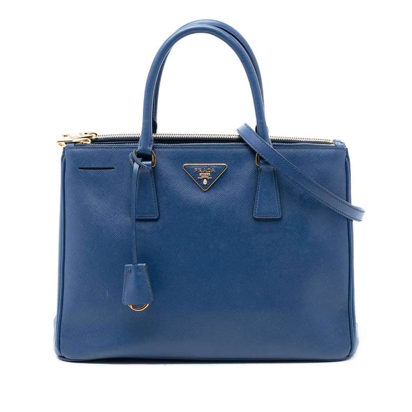 Prada Medium Saffiano Lux Galleria Double Zip Satchel Blue Leather Very good condition - Front View