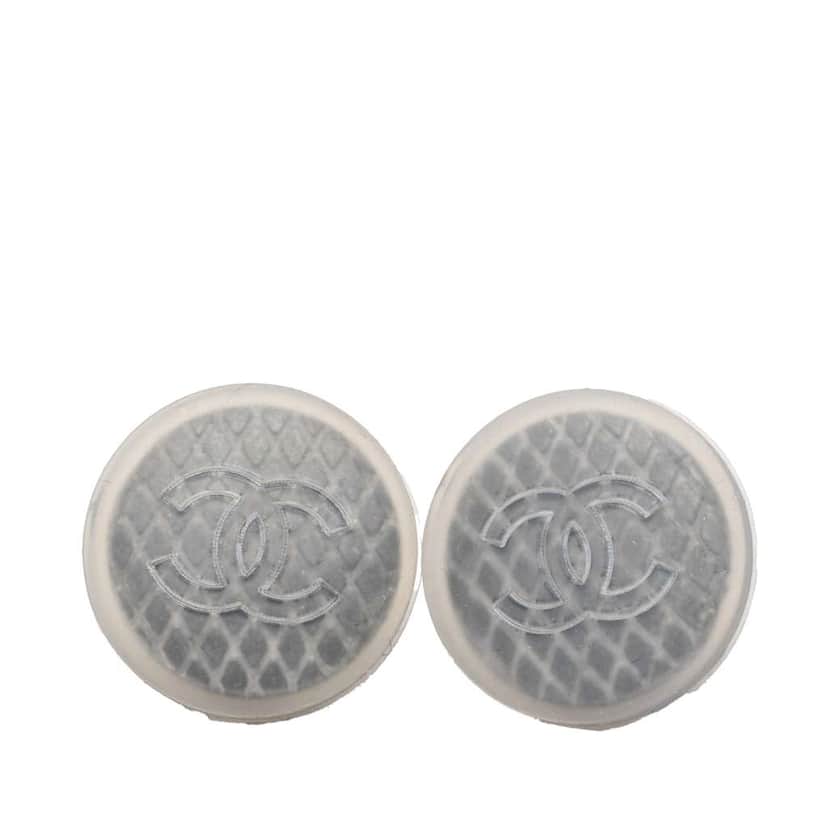Chanel CC Quilted Rubber Silver Plated Button Push Back Earrings Grey Very good condition - Front View